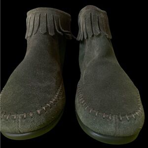 Aerosoles Green Suede Fringe Ankle Boots sizee7